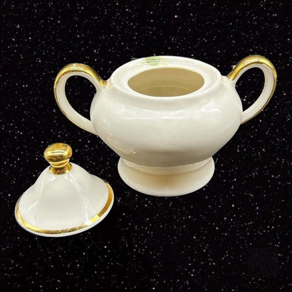 Antique Creamer Sugar Bowl Set Hand Painted 22K Gold Floral Signed Porcelain Set - Picture 6 of 14
